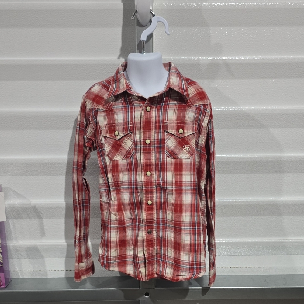 Ariat Red Plaid Kids Button Down Shirt Size Small